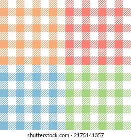 Gingham Seamless Pattern Background Set Tartan Checked Plaids for Textile Cotton or Flannel. Vector illustration