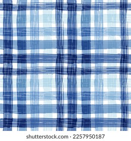 Gingham seamless pattern. blue watercolors checkered plaid, rustic tartan background, vector summer picnic textile, rustic farmhouse print