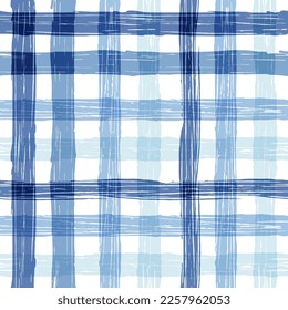 Gingham seamless pattern. blue watercolors checkered plaid, rustic tartan background, vector summer picnic textile, rustic farmhouse print