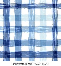 Patrón sin fisuras de Gingham. acuarelas azules de manta a cuadros, fondo de tartán rústico, vectorial de verano mestizo textil, rústico estampado de casa de campo