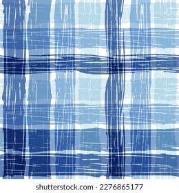 Gingham seamless pattern. blue watercolors checkered plaid, rustic tartan background, vector summer picnic textile, rustic farmhouse print