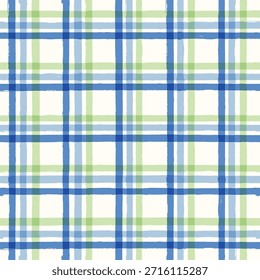 Patrón sin costuras de Gingham. acuarelas azules a cuadros a cuadros, fondo rústico de tartán, textil de picnic de verano de Vector, impresión rústica de la granja