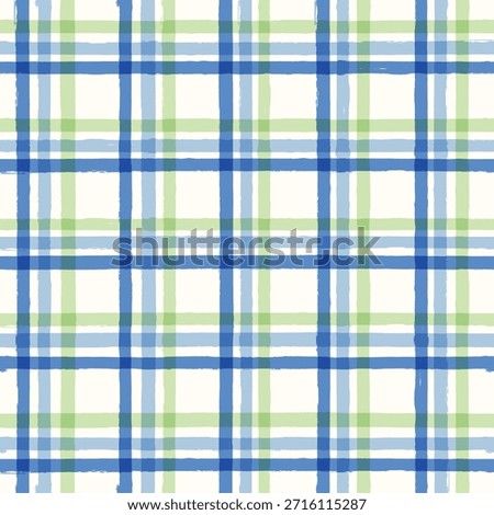 Gingham seamless pattern. blue watercolors checkered plaid, rustic tartan background, vector summer picnic textile, rustic farmhouse print