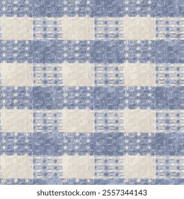 Gingham seamless pattern. blue and white vichy background texture grunge Checkered tweed plaid repeating wallpaper. Natural nude fabric and textile swatch