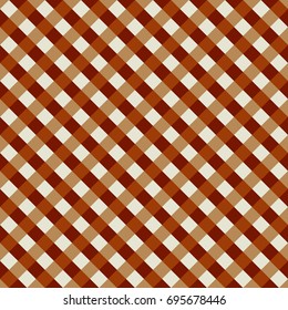 Gingham seamless pattern with brown and white checks. Texture for bedding, blankets, clothes, dresses, paper, plaid, shirts, tablecloths, quilts and other textile products.