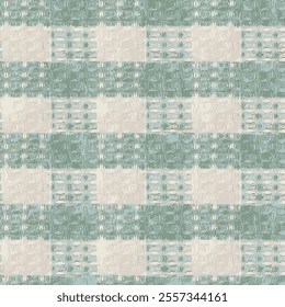 Gingham seamless pattern. green and white vichy background texture grunge Checkered tweed plaid repeating wallpaper. Natural nude fabric and textile swatch