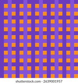 Gingham seamless pattern for Halloween.Checkered  tartan plaid repeat pattern in purple and orange.Geometric vector illustration background wallpaper.