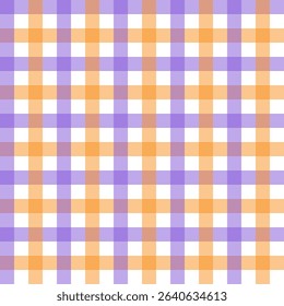 Gingham seamless pattern for Halloween.Checkered tartan plaid repeat pattern in purple, orange and white.Geometric vector illustration background wallpaper.