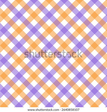 Gingham seamless pattern for Halloween.Checkered tartan plaid repeat pattern in purple, orange and white.Geometric vector illustration background wallpaper.