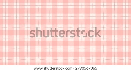 Gingham seamless pattern. Hand drawn pink checkered background. Cute print for tablecloth textile, picnic blanket and napkin. Soft vichy check pattern. Vector illustration