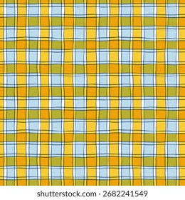 Gingham padrão sem costura. Impressão de pintura de mão xadrez, fundo verde quadriculado vetorial