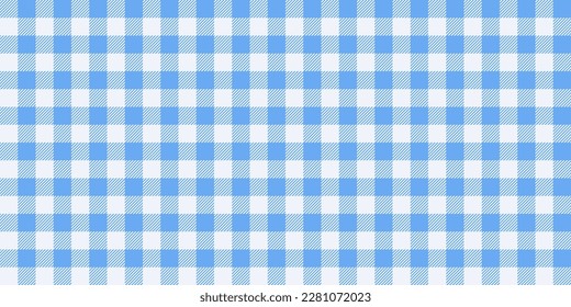 Gingham nahtloses Muster. hellblaue und weißer Hintergrund-Textur. Geprüfte Tweed-Plaid-Wallpaper mit Wiederholung. Stoffdesign. Vektorgrafik 