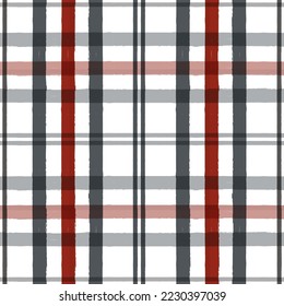 Gingham seamless pattern. Red and black watercolor checkered plaid, rustic tartan and buffalo check plaid vector background