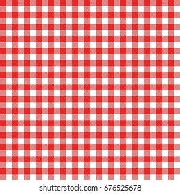 Gingham Seamless Pattern. Red Italian Tablecloth. Picnic Tale Cloth Vector.