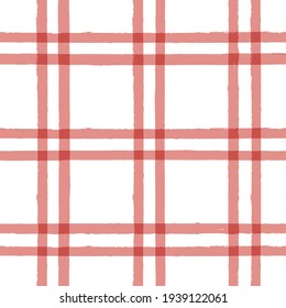 Gingham seamless pattern. Red watercolor table cloths, painted tartan. brush strokes texture for plaid. vector checkered summer picnic print