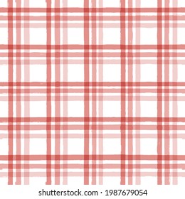 Gingham seamless pattern. Red watercolor table cloths, painted tartan. brush strokes texture for plaid. vector checkered summer picnic print