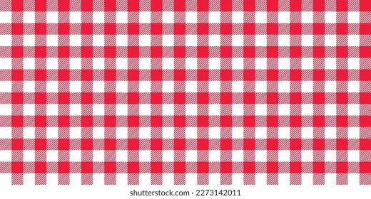 Patrón sin fisuras de Gingham. Textura de fondo vichy roja y blanca. Papel mural de repetición de plaid tuiteado. Diseño de tela. Vector 