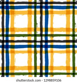 Gingham seamless pattern. Rhombus and squares texture for textile: shirts, plaid, tablecloths, clothes, dresses, bedding, blankets, paper. vector checkered summer paint brush strokes.