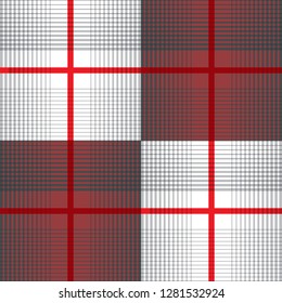 Gingham seamless pattern or scotland fabric with parallel and crossing lines. Trendy black and red checkered geometric endless background