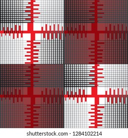 Gingham seamless pattern or scotland fabric with parallel and crossing lines. Trendy black and red checkered geometric endless background