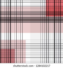 Gingham seamless pattern or scotland fabric with parallel and crossing lines. Trendy black and red checkered geometric endless background