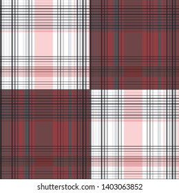 Gingham seamless pattern or scotland fabric with parallel and crossing lines. Trendy black and red checkered geometric endless background