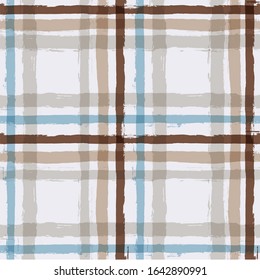 Gingham seamless pattern. watercolor blue, brown and ocher strokes texture for textile: shirts, plaid, tablecloths, clothes, bedding, blankets, paper. vector checkered summer male print