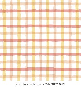 Patrón sin costuras de gingham. Pincel de acuarela líneas textura, vector a cuadros verano retro impresión rústica