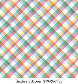 Gingham seamless pattern. Watercolor colorful lines with brush texture. Vector checkered summer dopamine print