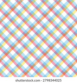 Gingham seamless pattern. Watercolor colorful lines with brush texture plaid background. Vector checkered summer retro print