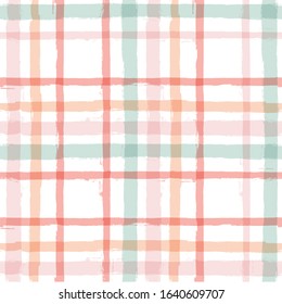 Gingham seamless pattern. watercolor pastel strokes texture for textile: shirts, plaid, tablecloths, clothes, dresses, bedding, blankets, paper, makeup. vector checkered summer girly print