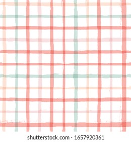 Gingham seamless pattern. watercolor pastel strokes texture for textile: shirts, plaid, tablecloths, clothes, dresses, bedding, blankets, paper, makeup. vector checkered summer girly print