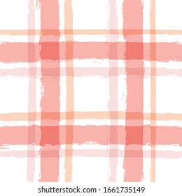 Gingham seamless pattern. watercolor pastel strokes texture for textile: shirts, plaid, tablecloths, clothes, dresses, bedding, blankets, paper, makeup. vector checkered summer girly print