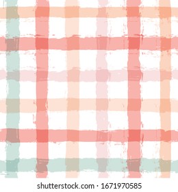 Gingham seamless pattern. watercolor pastel strokes texture for textile: shirts, plaid, tablecloths, clothes, dresses, bedding, blankets, paper, makeup. vector checkered summer girly print