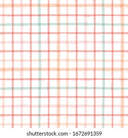 Gingham seamless pattern. watercolor pastel strokes texture for textile: shirts, plaid, tablecloths, clothes, dresses, bedding, blankets, paper, makeup. vector checkered summer girly print