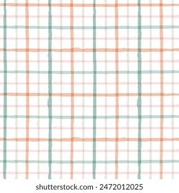 Patrón sin costuras de gingham. Adorno a cuadros pastel de acuarela. Cepillo rayas textura tartán para camisas, manteles, ropa, ropa de cama, mantas. Vector a cuadros verano impresión femenina