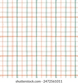 Patrón sin costuras de gingham. Adorno a cuadros pastel de acuarela. Cepillo rayas textura tartán para camisas, manteles, ropa, ropa de cama, mantas. Vector a cuadros verano impresión femenina