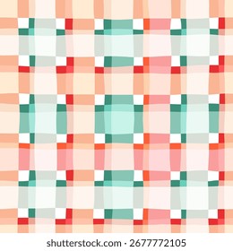 Gingham seamless pattern. Watercolor pastel plaid texture. Vector checkered summer girly print