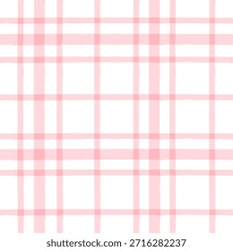 Gingham nahtloses Muster. Aquarell rosa Plaid Print, Vektor kariertes Textil