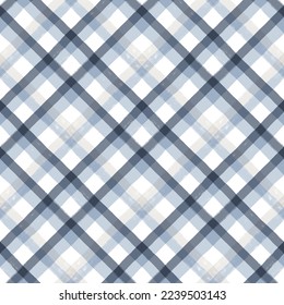 Gingham seamless pattern. watercolor plaid diagonal stripes, Vector checkered paint brush lines. Tartan texture for spring picnic table cloth, shirts, plaid, clothes, blankets, paper.
