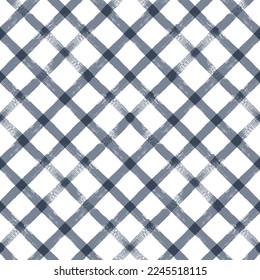 Gingham seamless pattern. watercolor plaid diagonal stripes, Vector checkered paint brush lines. Tartan texture for spring picnic table cloth, shirts, plaid, clothes, blankets, paper.