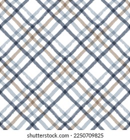 Gingham seamless pattern. watercolor plaid diagonal stripes, Vector checkered paint brush lines. Tartan texture for spring picnic table cloth, shirts, plaid, clothes, blankets, paper.