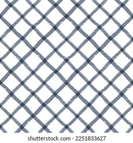 Patrón sin fisuras de Gingham. rayas diagonales de manto de color agua, líneas de pincel de pintura a cuadros vectoriales. Textura de tartán para manteles de picnic de primavera, camisas, mantas, ropa, mantas, papel.