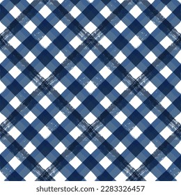 Gingham seamless pattern. watercolor plaid diagonal stripes, Vector checkered paint brush lines. Tartan texture for spring picnic table cloth, shirts, plaid, clothes, blankets, paper.