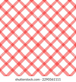 Gingham nahtloses Muster. Diagonalstreifen mit Wasserfarbe, mit Vektorschachtel versehene Pinselstriche. Tartan-Textur für Picknicktücher im Frühling, Hemden, Plaid, Kleidung, Decken, Papier.