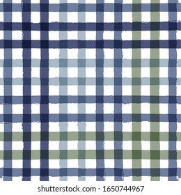 Gingham seamless pattern. watercolor stripes, tartan texture for spring picnic table cloth, shirts, plaid, clothes, dresses, blankets, paper. vector checkered paint brush strokes, geometric lines.