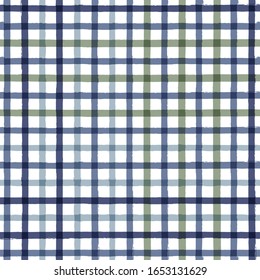 Patrón sin fisuras de Gingham. rayas de color agua, textura tartán para manteles de picnic de primavera, pantalones, mantas, ropa, vestidos, mantas, papel. trazos vectoriales de pincel, líneas geométricas.