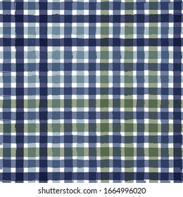 Gingham seamless pattern. watercolor stripes, tartan texture for spring picnic table cloth, shirts, plaid, clothes, dresses, blankets, paper. vector checkered paint brush strokes, geometric lines.