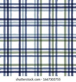 Gingham seamless pattern. watercolor stripes, tartan texture for spring picnic table cloth, shirts, plaid, clothes, dresses, blankets, paper. vector checkered paint brush strokes, geometric lines.