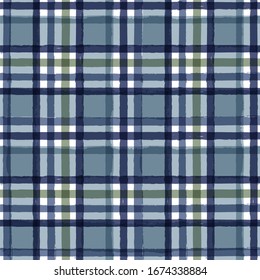 Gingham seamless pattern. watercolor stripes, tartan texture for spring picnic table cloth, shirts, plaid, clothes, dresses, blankets, paper. vector checkered paint brush strokes, geometric lines.